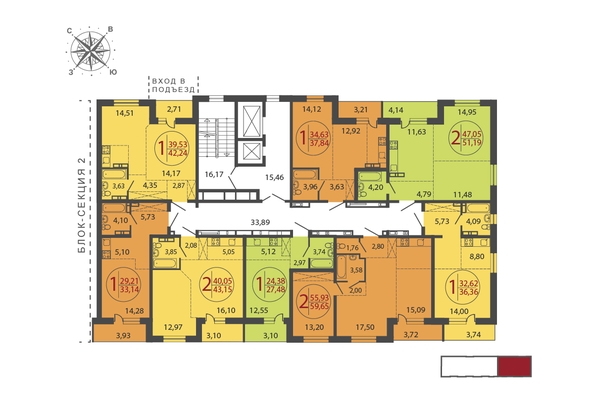 
  Продается 2-комн. квартира 43.15 м², в ЖК ЛЕРМОНТОВ ПАРК, дом 1. Фото 5.