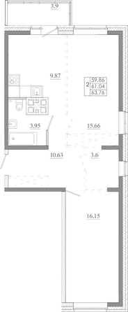 
  Продается 2-комн. квартира 63.76 м², в ЖК Мега, дом 5. Фото 1.