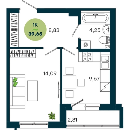 
  Продается 1-комн. квартира 39.65 м², в  ЖиВой комплекс на Кузьмихе. Фото 2.