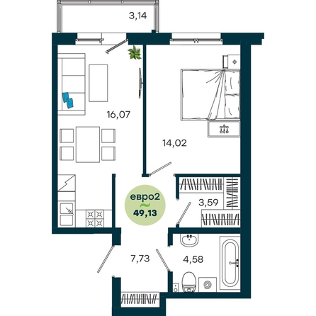 
  Продается 1-комн. квартира 49.13 м², в  ЖиВой комплекс на Кузьмихе. Фото 2.