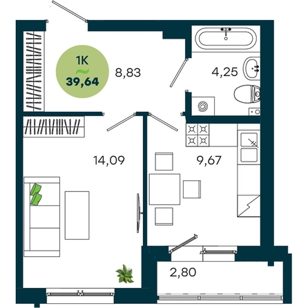 
  Продается 1-комн. квартира 39.64 м², в  ЖиВой комплекс на Кузьмихе. Фото 2.