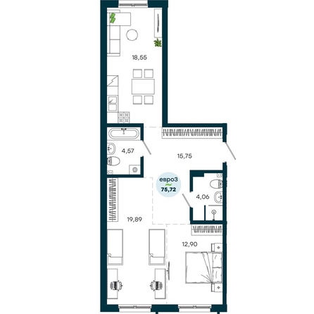 
  Продается 2-комн. квартира 75.72 м², в  ЖиВой комплекс на Кузьмихе. Фото 2.