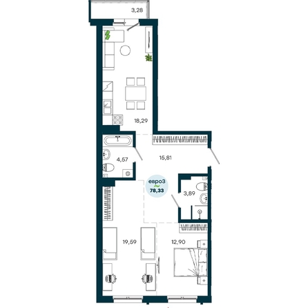 
  Продается 2-комн. квартира 78.33 м², в  ЖиВой комплекс на Кузьмихе. Фото 2.