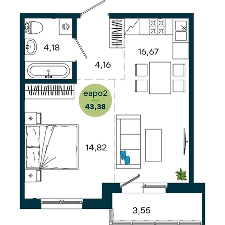 
  Продается 1-комн. квартира 43.38 м², в  ЖиВой комплекс на Кузьмихе. Фото 2.