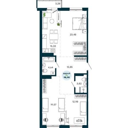 
  Продается 3-комн. квартира 98.95 м², в  ЖиВой комплекс на Кузьмихе. Фото 2.