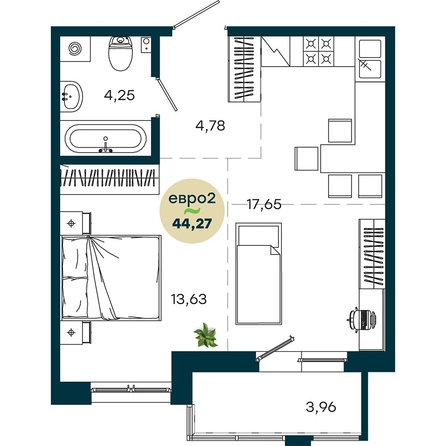 
  Продается 1-комн. квартира 44.27 м², в  ЖиВой комплекс на Кузьмихе. Фото 2.