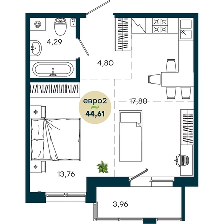 
  Продается 1-комн. квартира 44.61 м², в  ЖиВой комплекс на Кузьмихе. Фото 2.