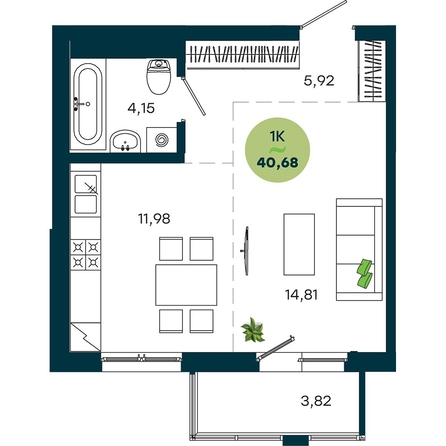 
  Продается 1-комн. квартира 40.68 м², в  ЖиВой комплекс на Кузьмихе. Фото 2.