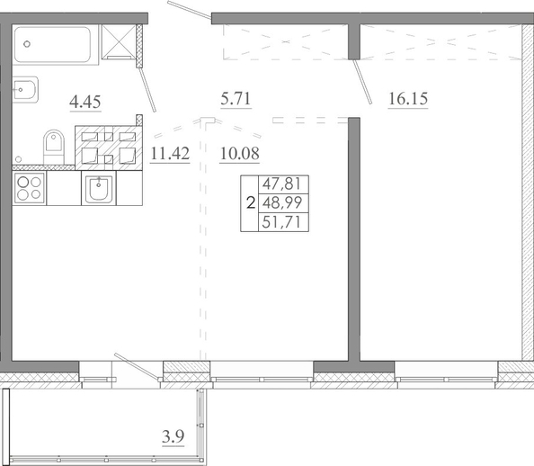 
  Продается 2-комн. квартира 51.71 м², в ЖК Мега, дом 8. Фото 1.