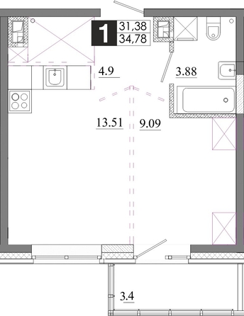 
  Продается 1-комн. квартира 34.78 м², в ЖК Первый Ленинский квартал, Дом 6. Фото 1.