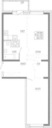 
  Продается 2-комн. квартира 63.76 м², в ЖК Мега, дом 7. Фото 1.