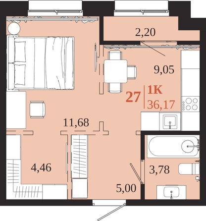 
  Продается 1-комн. квартира 36.17 м², в ЖК 1661. Фото 1.