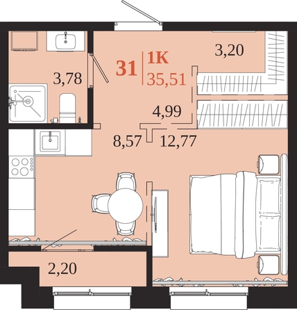 
  Продается 1-комн. квартира 35.51 м², в ЖК 1661. Фото 1.