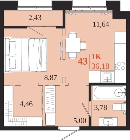 
  Продается 1-комн. квартира 36.18 м², в ЖК 1661. Фото 1.