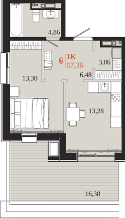 
  Продается 1-комн. квартира 57.36 м², в ЖК 1661. Фото 1.