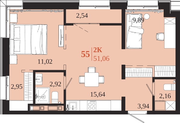 
  Продается 2-комн. квартира 51.06 м², в ЖК 1661. Фото 1.