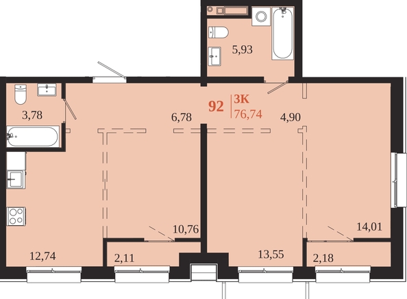 
  Продается 3-комн. квартира 76.74 м², в ЖК 1661. Фото 1.