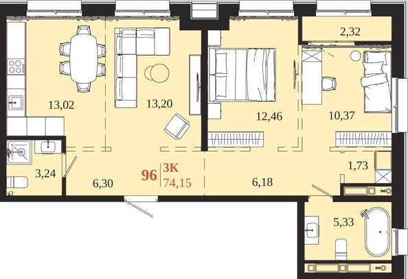 
  Продается 3-комн. квартира 74.15 м², в ЖК 1661. Фото 1.