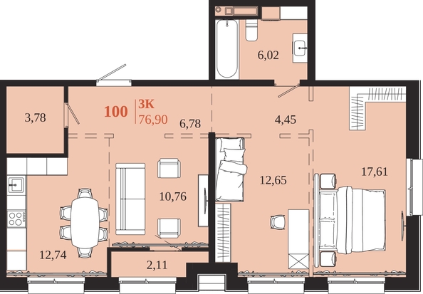 
  Продается 3-комн. квартира 76.9 м², в ЖК 1661. Фото 1.