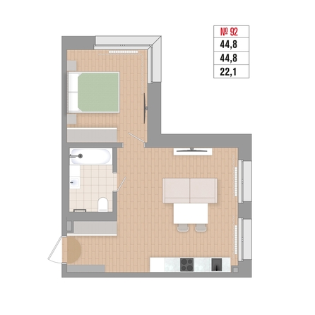 
  Продается 2-комн. квартира 44.8 м², в ЖК Стрижи Сити, блок-секции 6,7. Фото 1.
