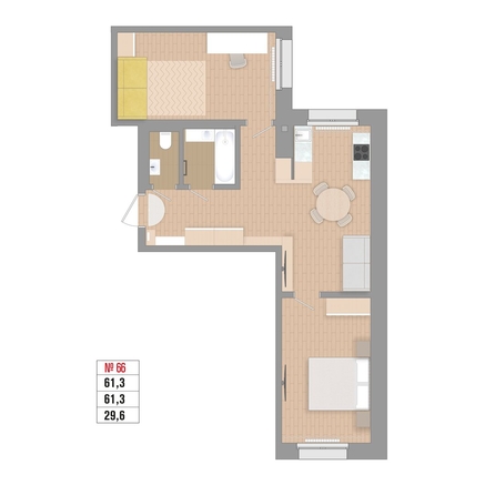 
  Продается 2-комн. квартира 61.3 м², в ЖК Стрижи Сити, блок-секции 6,7. Фото 2.