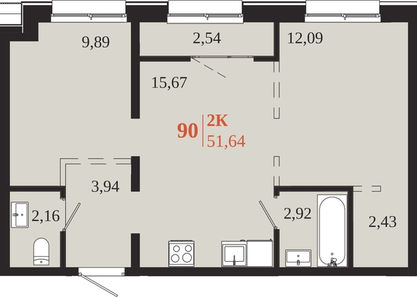 
  Продается 2-комн. квартира 51.64 м², в ЖК 1661. Фото 1.