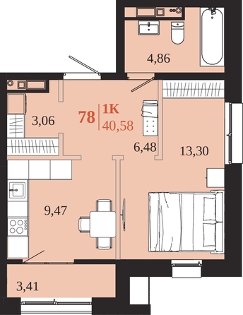 
  Продается 1-комн. квартира 40.58 м², в ЖК 1661. Фото 1.