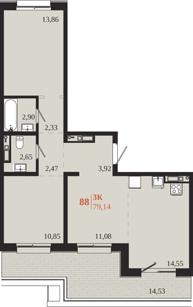 
  Продается 3-комн. квартира 79.14 м², в ЖК 1661. Фото 1.