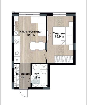 
   Продам 1-комнатную, 46.4 м², Южный, дом Ю-17

. Фото 2.