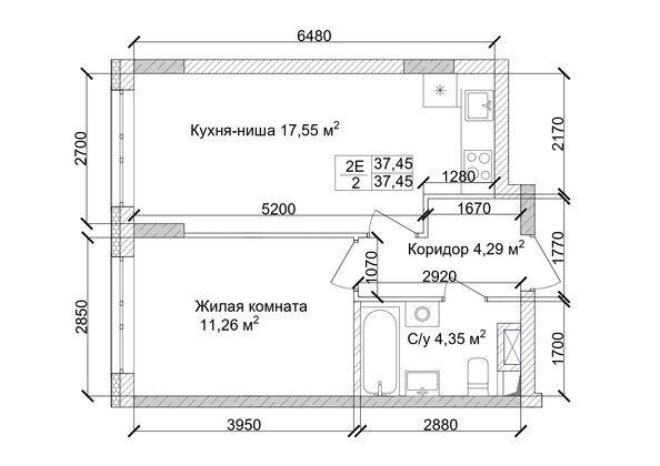 
   Продам 2-комнатную, 38.48 м², 7 высот, дом 9

. Фото 1.