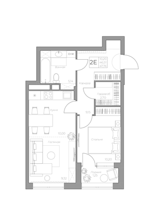 
   Продам 2-комнатную, 48.82 м², 7 высот, дом 6а

. Фото 2.