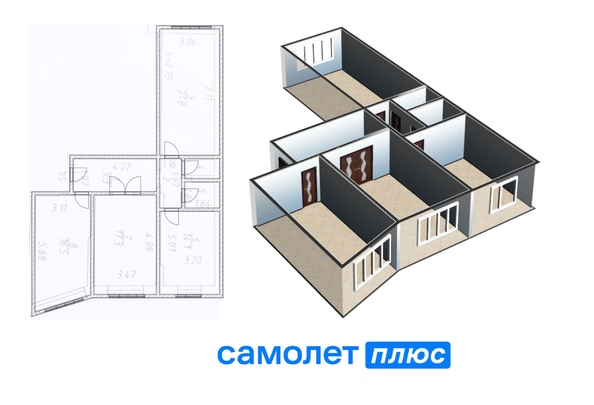 
   Продам 3-комнатную, 86.1 м², Космическая ул, кор.А

. Фото 36.