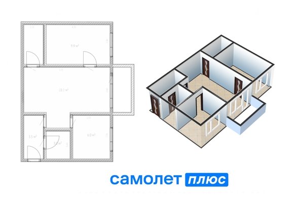 
   Продам 2-комнатную, 42.5 м², Космическая ул, 1 А

. Фото 2.