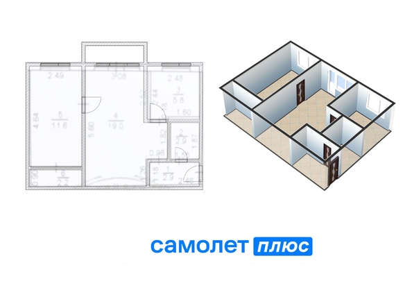 
   Продам 2-комнатную, 44.4 м², Сибиряков-Гвардейцев ул, 300

. Фото 1.