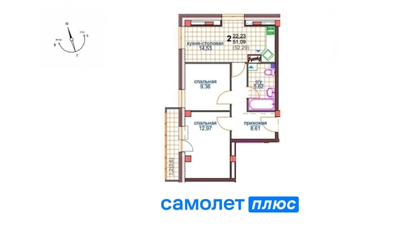 
   Продам 2-комнатную, 50.6 м², Строителей б-р, 69а

. Фото 2.