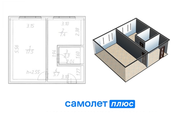 
   Продам 1-комнатную, 33.9 м², Пролетарская ул, 3а

. Фото 2.