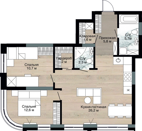 
  Продается 3-комн. квартира, 68.5 м², ЖК Южный, дом Ю-17
. Фото 4.