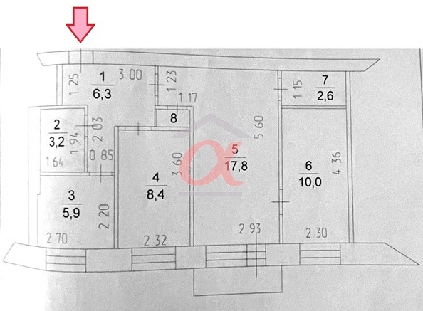 
   Продам 3-комнатную, 54.8 м², Красная ул, 25

. Фото 2.