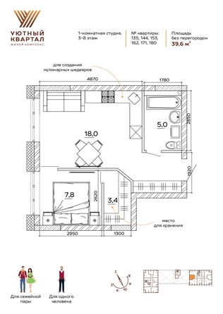 
  Продается 2-комн. квартира 39.6 м², в ЖК Уютный квартал, дом 1. Фото 6.