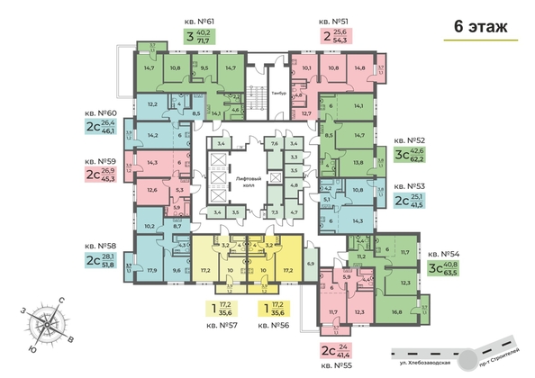 
  Продается 3-комн. квартира, 62.2 м², ЖК Планета, корпус 2
. Фото 1.