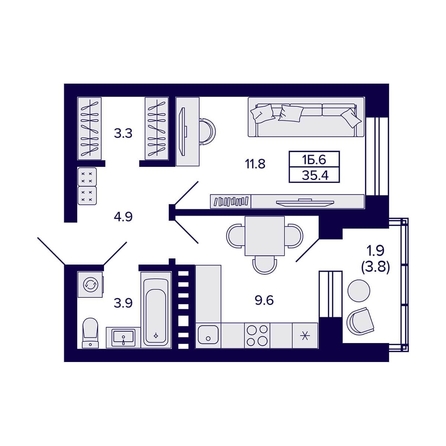 
  Продается 1-комн. квартира, 35.4 м², ЖК Сподвижники
. Фото 2.