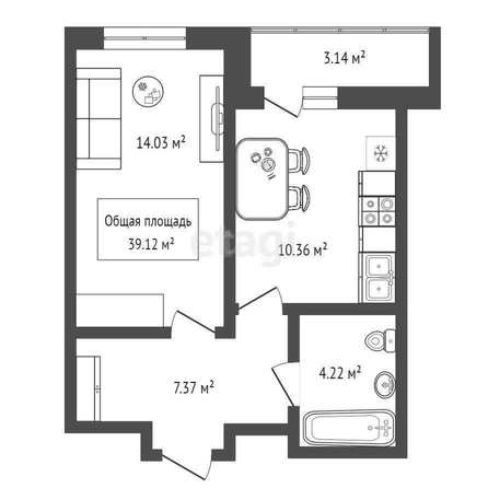 
   Продам 1-комнатную, 39.12 м², Игарская ул, 33

. Фото 11.