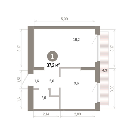 
  Продается 1-комн. квартира 37.21 м², в ЖК Пшеница, 6.1. Фото 1.