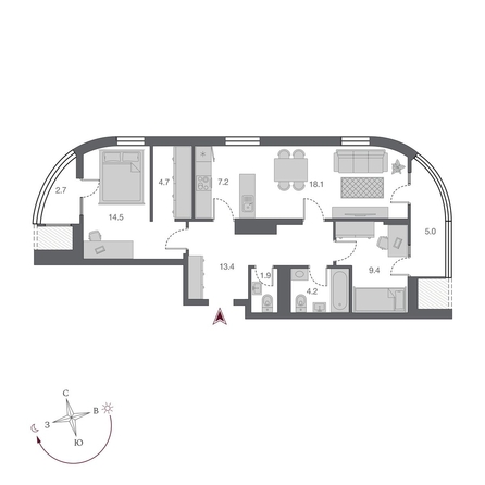 
  Продается 3-комн. квартира, 81.1 м², ЖК Беринг, дом 2
. Фото 1.