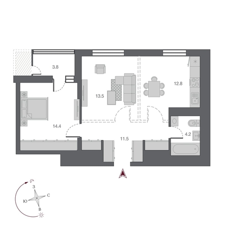 
   Продам 2-комнатную, 56.4 м², Беринг, дом 2

. Фото 1.