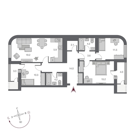 
  Продается 4-комн. квартира, 97.5 м², ЖК Беринг, дом 2
. Фото 1.