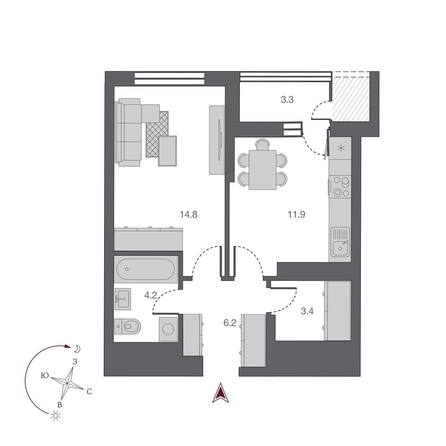 
   Продам 1-комнатную, 40.5 м², Беринг, дом 2

. Фото 1.