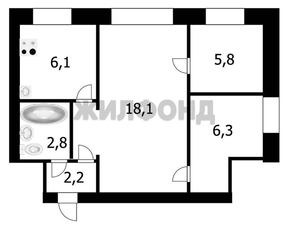 
   Продам 2-комнатную, 41.3 м², Республиканская ул, 1а

. Фото 5.