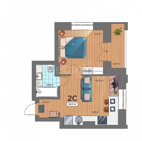 
  Сдам в аренду 2-комнатную квартиру, 37 м², Новосибирск

. Фото 9.