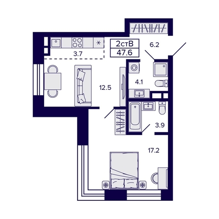 
  Продается 2-комн. квартира, 47.6 м², ЖК Citatum (Цитатум)
. Фото 1.